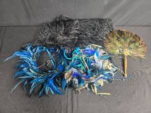 lot 90 image: Collection of Vintage Feather Accessories and Peacock Fan