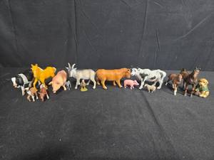 lot 91 image: Farm Animal Figurine Set with Peacock Figure and Storybook