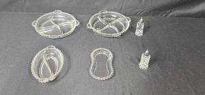lot 105 image: Heisey Glass Relish Dishes and Salt & Pepper Shakers Set