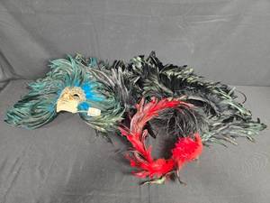 lot 128 image: Balocoloc Venezia Feathered Masquerade Mask and Red Feathered Headpiece