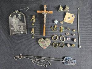 lot 132 image: Assorted Vintage Jewelry, Religious Items, and Fast & Furious Dog Tag Set