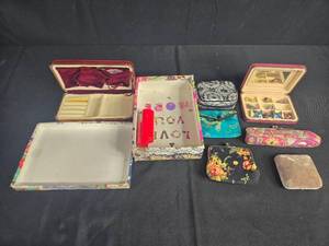 lot 145 image: Collection of Jewelry Boxes, Decorative Pouches, and Trinket Cases