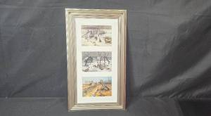 lot 165 image: Framed Set of 3 Les Kouba Pheasant Art Prints 24x14 Inch