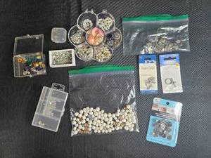 lot 169 image: Assorted Jewelry Making Supplies with Beads, Clasps, and Findings