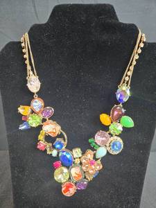 lot 174 image: Set of 2 Statement Floral Costume Necklaces with Colorful Gemstones - display not inc