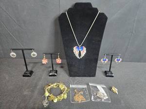 lot 176 image: Collection of Costume Jewelry with Americana Necklace and Earrings - displays not inc