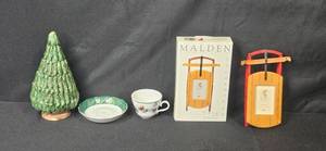 lot 192 image: Bavaria Decor and Porcelain Collection with Sled Photo Frame, Ceramic Tree, and Winterling Cup and Saucer