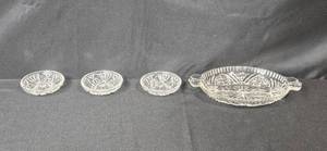 lot 198 image: Cut Glass Serving Dish with 3 Matching Small Bowls