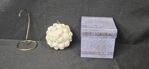 lot 199 image: Decorative Set with Seashell Ball Ornament, Metal Stand, and Gift Box