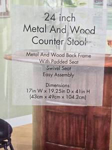 lot 208 image: 24 Inch Metal and Wood Counter Stool with Swivel Seat
