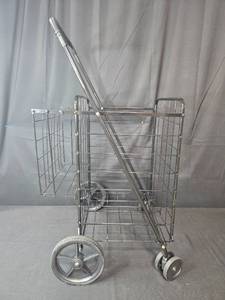 lot 225 image: Folding Metal Utility Shopping Cart with Four Wheels