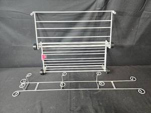 lot 236 image: Set of Metal Wall Racks Including Multi-Tier Shelf and Scroll Hook Rack
