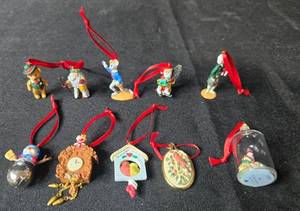 lot 249 image: Collection of Miniature Holiday Ornaments with Red Ribbons