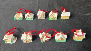 lot 250 image: Set of Hallmark Miniature Christmas Village Ornaments 1989-1996