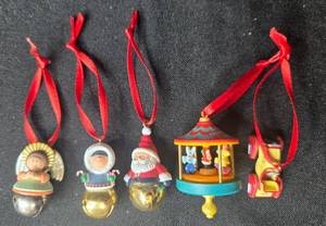 lot 258 image: Set of Holiday and Toy-themed Miniature Ornaments with Red Ribbons