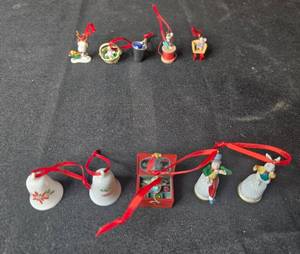 lot 261 image: Set of Hallmark Miniature Christmas Ornaments Including Bells, Thimbles, and Characters