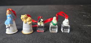 lot 262 image: Set of Miniature Holiday and Themed Ornaments with Animals and Alice in Wonderland Figures