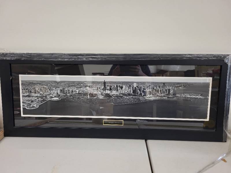 lot 49S image: Framed Panoramic Aerial Photograph of Chicago, Illinois Skyline