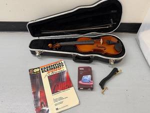 lot 1L image: Complete  34 Size Violin Set with Case, Bow, Korg Tuner, and Instruction Book