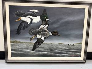 lot 2P image: R. Schiebel 1999 Framed Painting of Ducks in Flight