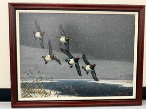 lot 3P image: Framed Artwork by R. Schiebel - Ducks in Winter Landscape 2002