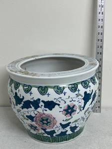 lot 38D image: Large Porcelain Fish Bowl Planter with Floral Design