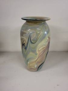 lot 2G image: Handblown Swirled Art Glass Vase Signed Fabi 1991
