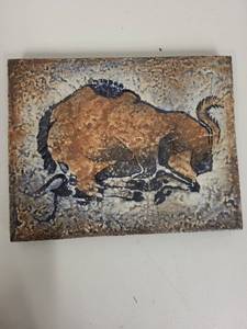 lot 9G image: Buffalo Motif Ceramic Art Tile Wall Hanging Plaque 11x8 Inches