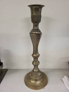 lot 11G image: Vintage Ornate Brass Candlestick Holder, 25 Inches Tall