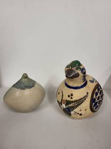 lot 18G image: Set of 2 Bird-Shaped Pottery Figures, Handcrafted and Painted