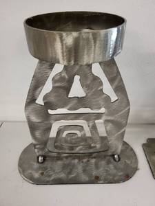 lot 23G image: Set of 2 Metal Geometric Candle Holders with 2 Pillar Candles
