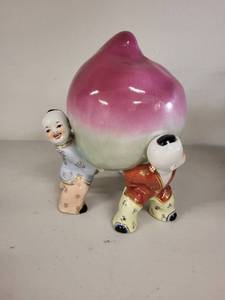 lot 27G image: Vintage Chinese Porcelain Figure with Children Holding Peach