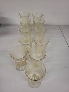 lot 29G image: Set of 10 Vintage Amber Iridescent Water Goblets