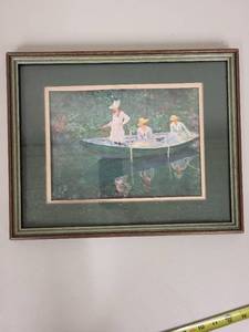 lot 35G image: Framed Print of Women in Rowboat Impressionist Style 13x11 Inches