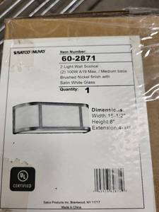 lot 49RC image: Satco Nuvo 2 Light Wall Sconce Brushed Nickel with Satin White Glass
