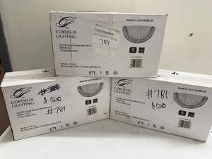 lot 63RC image: Lot of 3 Cordelia Lighting LED Brushed Nickel Wall Sconces Model LED15009B-35