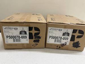 lot 65RC image: Set of 2 Progress Lighting P500078-009 Brushed Nickel Pendant Fixtures in Box