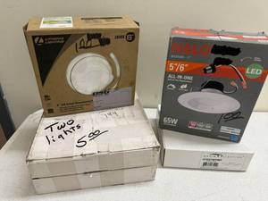lot 73RC image: Lot of 3 LED Ceiling Light Fixtures - Lithonia, Halo, Maxim Lighting