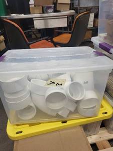 lot 14RC image: Collection of PVC Plumbing Fittings in Storage Tote