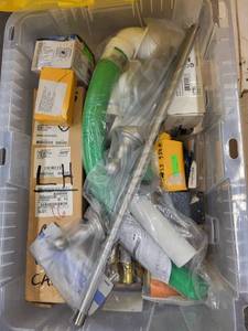 lot 15RC image: Large Bin of Plumbing Fittings, ProFlo Parts, Delavan Nozzles, and Tools