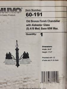 lot 27RC image: Nuvo Old Bronze Finish Chandelier with Alabaster Glass Shades