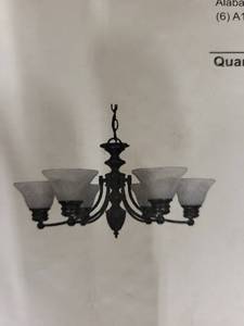 lot 29RC image: Satco Nuvo Old Bronze Finish Chandelier with Alabaster Glass
