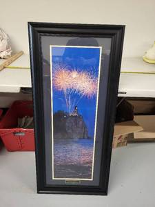 lot 2S image: Split Rock Lighthouse Framed Print with Fireworks 43x20