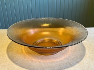 lot 4C image: Vintage Amber Crackle Glass Bowl 13-Inch Wide