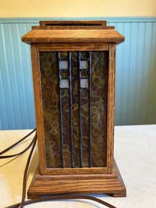 lot 8C image: Arts and Crafts Style Table Lamp with Stained Glass Panels