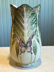 lot 9C image: Andrea by Sadek Art Nouveau Style Butterfly and Leaf Porcelain Vase