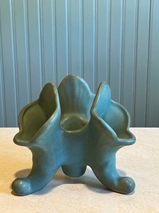 lot 14C image: Mid-Century Modern Green Ceramic Triple Vase Planter