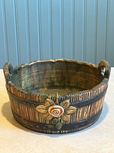 lot 15C image: Weller Pottery Rustic Double Handled Bowl with Rose Motif