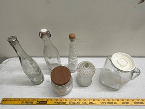 lot 56C image: Collection of 6 Assorted Glass Jars and Bottles
