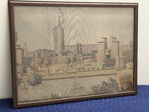 lot 91C image: Framed Tapestry Wall Art with Architectural Scene, 22x28 Inches